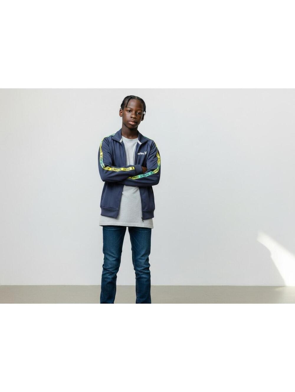 Hurley Boys Navy Blue Zip Up Track‎ Jacket with Logo Sleeve size 8